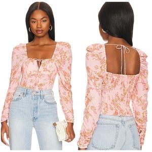 Free People x Revolve Hilary printed top smocked open back XS extra small NWT